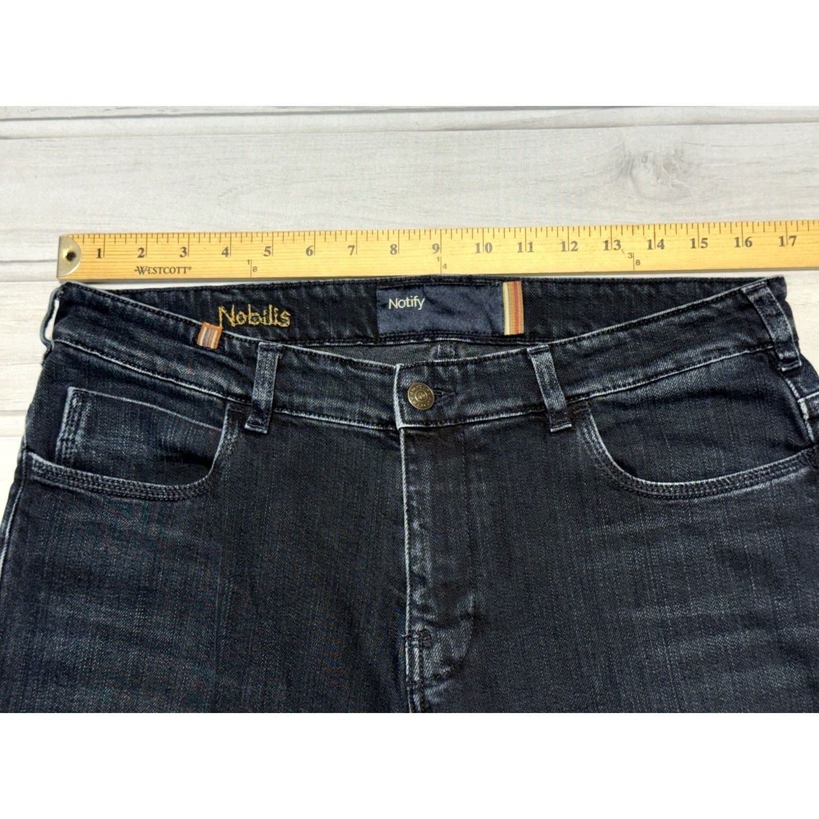 Vintage Notify Jeans Mens 34x32 Blue Denim Straight Leg Jeans Made in Italy Size 34 Regular Inseam 32 Navy Blue Logo Zipper Rise Mid 8.5-10.5"} Size 24" / US 00 / IT 34 - 7 Thumbnail
