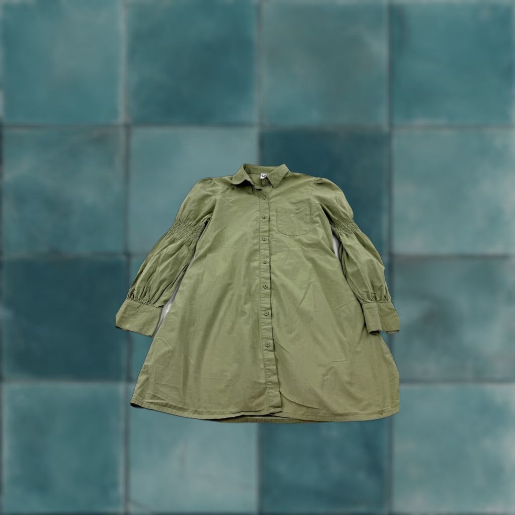 Vintage Lola May Dress Womens 8 Green Button Front Long Sleeve Pocket Shirt 100% Cotton Size M / US 6-8 / IT 42-44 - 1 Thumbnail