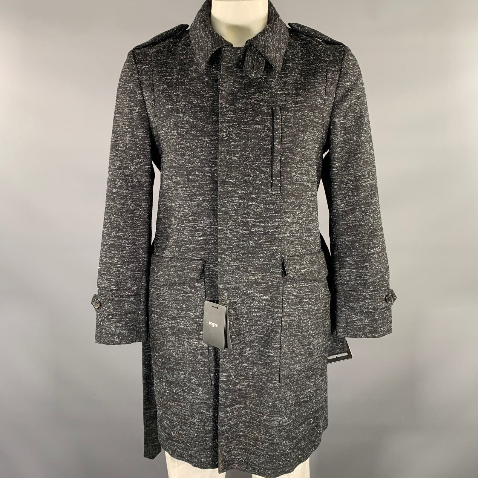 Ports 1961 PORTS 1961 Black White Heather Wool Blend Belted Coat Size US L / EU 52-54 / 3 - 1 Thumbnail