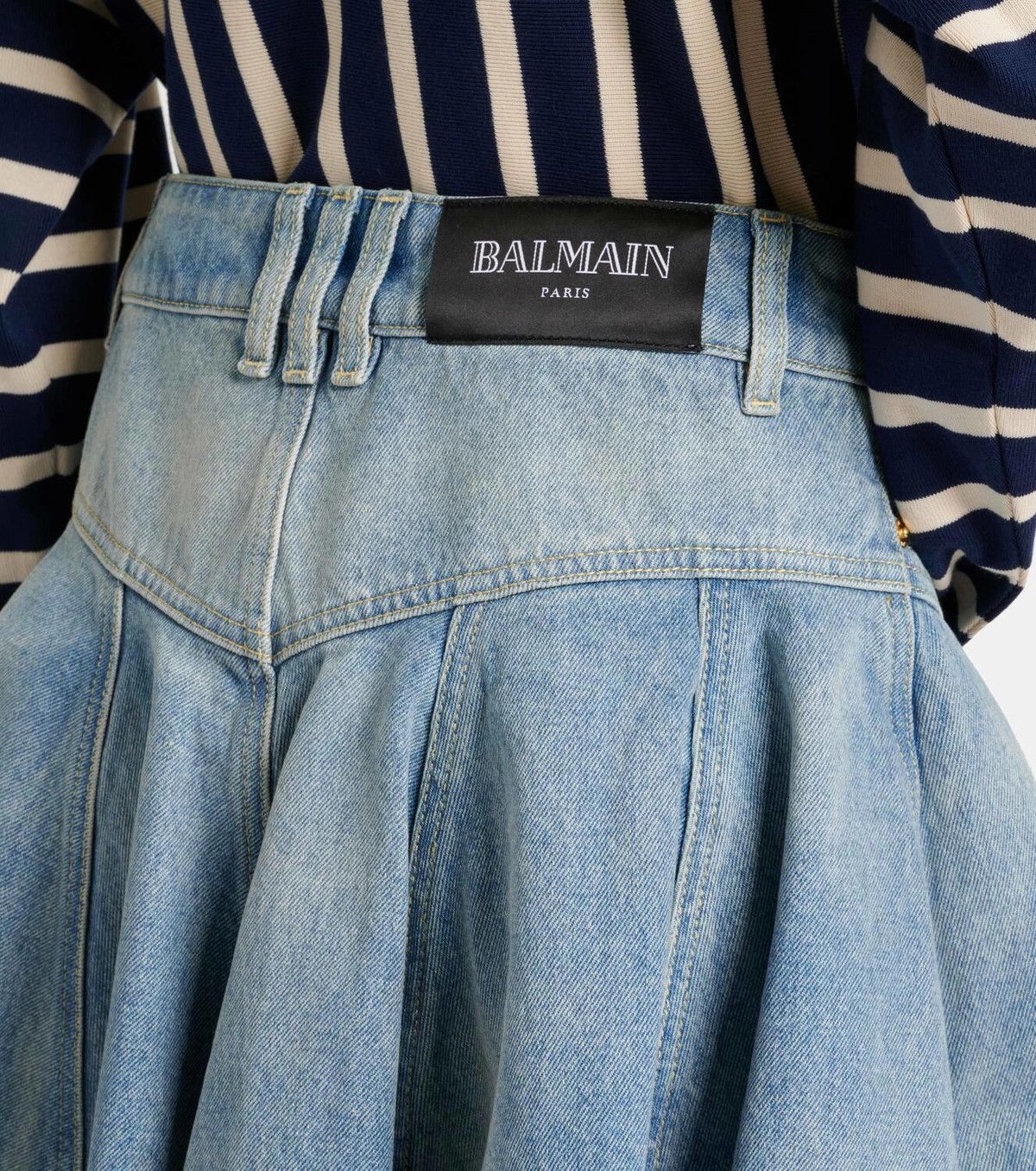 Balmain o1s1wg111025 Pleated Denim Mini Skirt in Blue Size 25" / US 0 / IT 36 - 4 Thumbnail