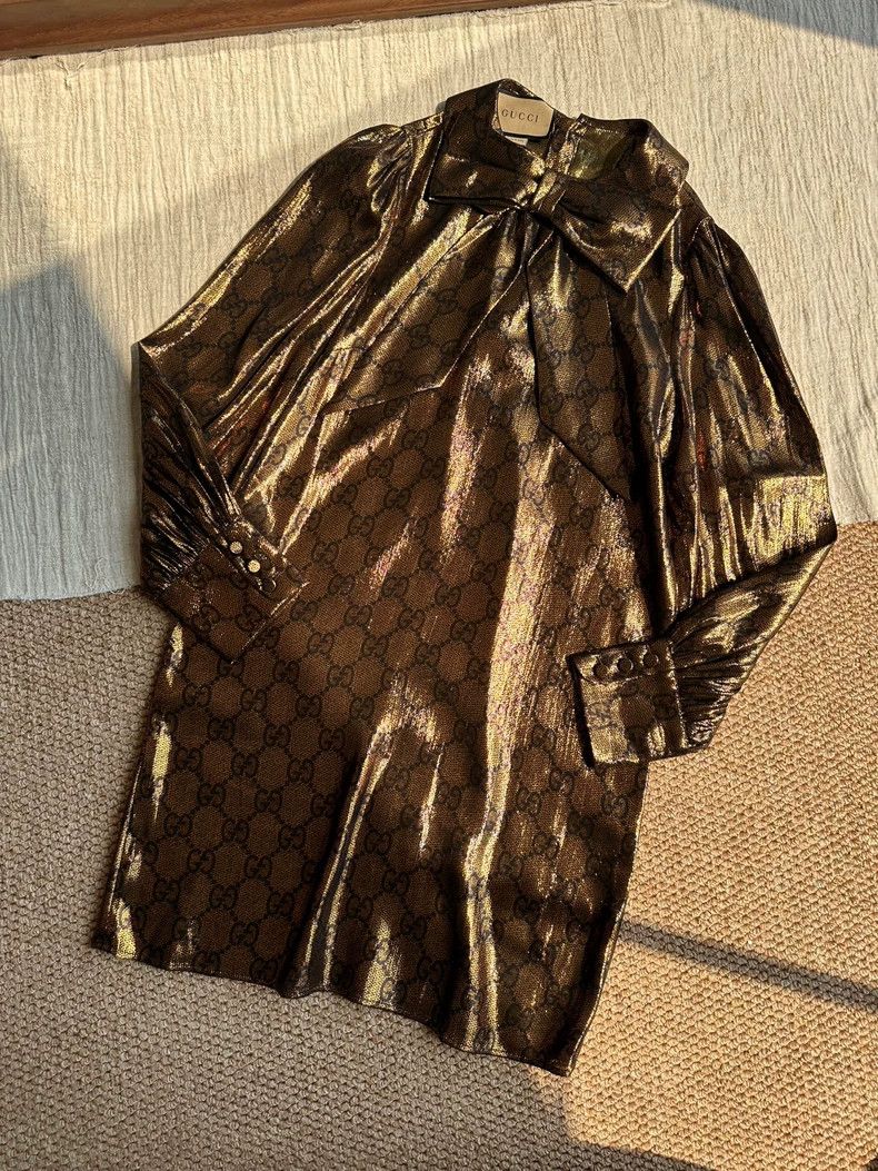 Gucci Gucci SS24 Logo pattern full-print long-sleeved dress Size S / US 4 / IT 40 - 2 Thumbnail