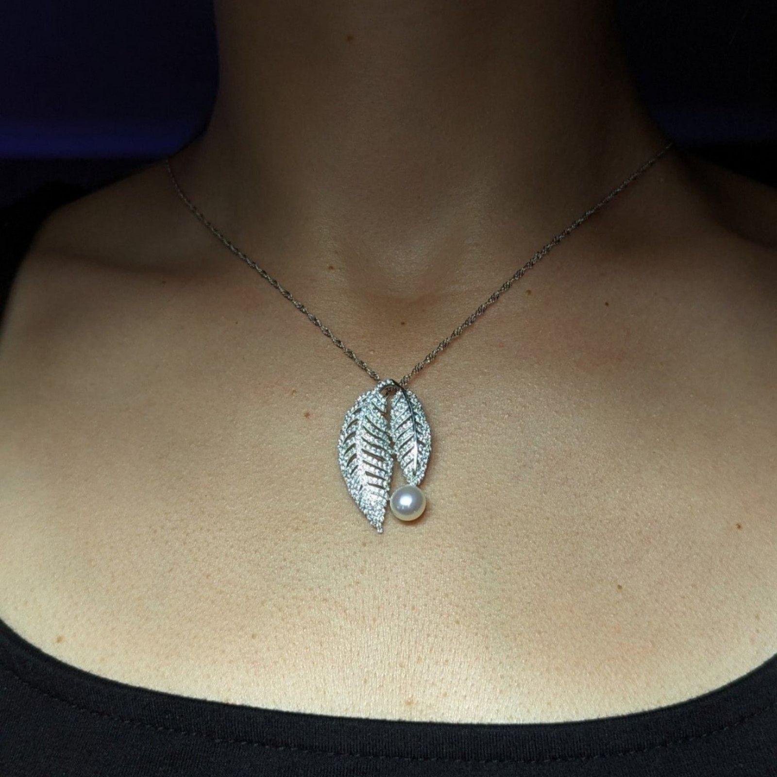 Other Double Leaves Necklace Pearl Pendant Sterling Silver NWT Size ONE SIZE - 7 Thumbnail