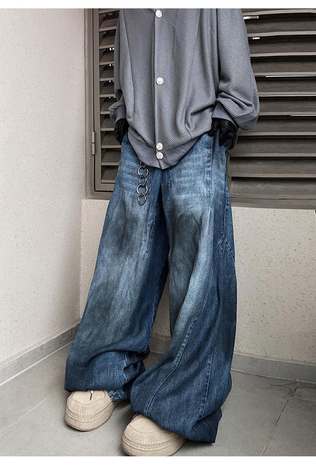 Jean Oversized Stripe Embroidery Wide Leg Denim Jeans Size US 33 - 2 Thumbnail