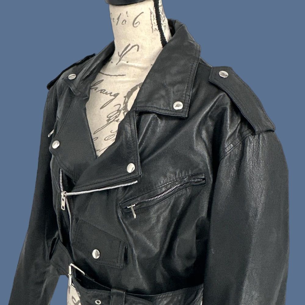 Vintage VINTAGE Wilsons Leather Jacket Womens Large Black Cropped Moto Belted Zip Biker Punk Jacket Size L / US 10 / IT 46 - 1 Thumbnail
