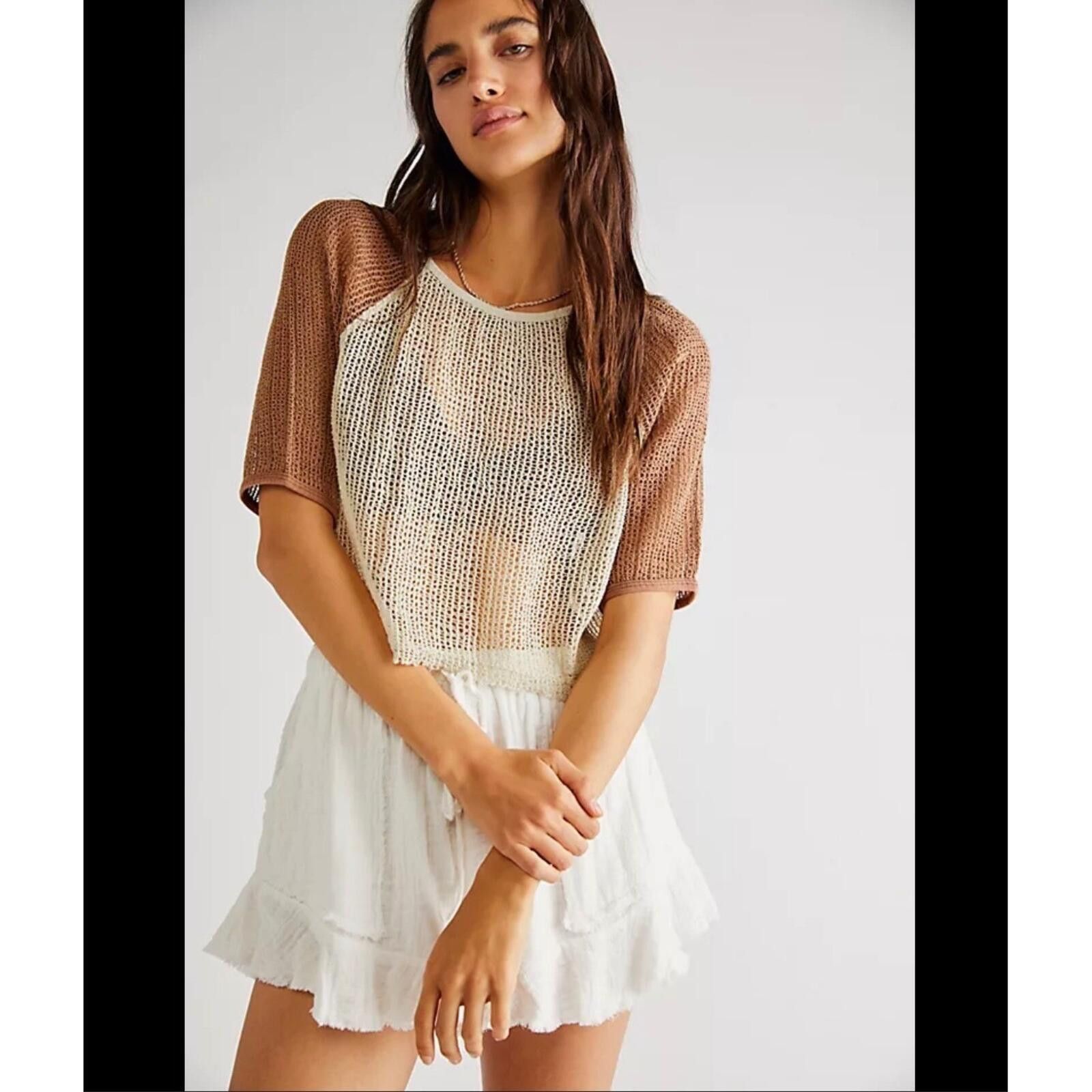 Free People We The Free Free People Cotton Open Knit Raglan Crop Top S Size S / US 4 / IT 40 - 1 Thumbnail
