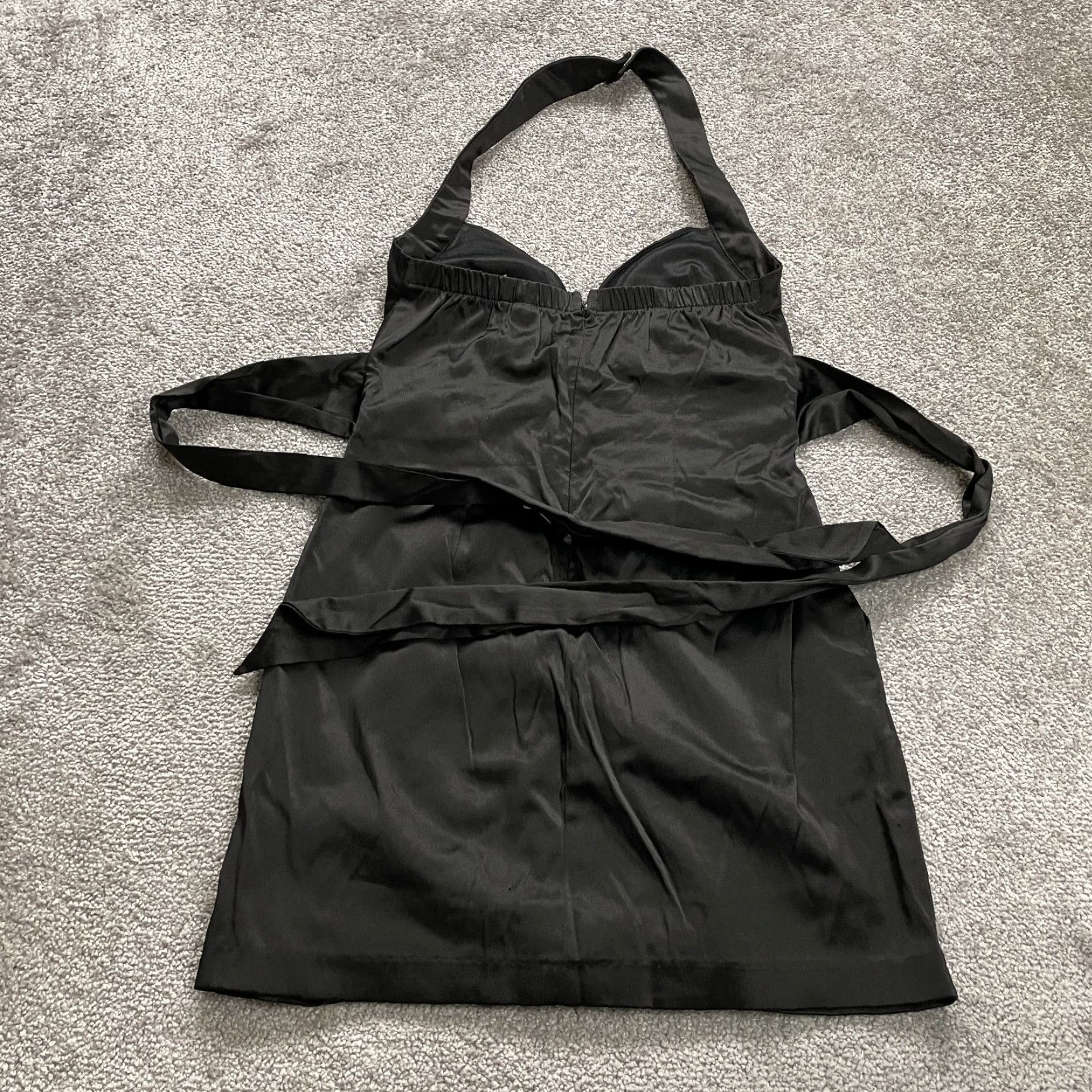 Vintage Mind Code Dress Womens Small Black Satin Mini Halter Backless Pleated Sweetheart Size S / US 4 / IT 40 - 2 Thumbnail