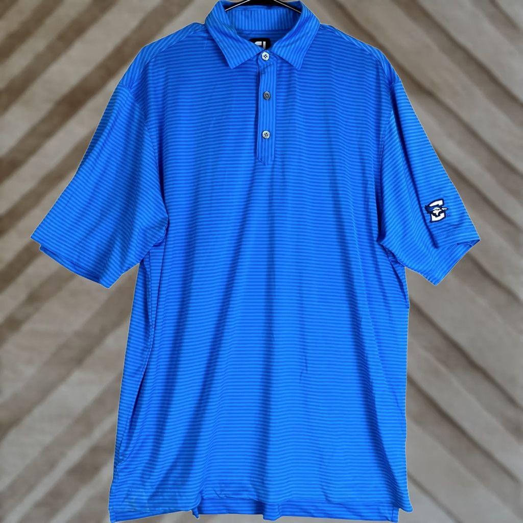 Footjoy FootJoy Mens Shirt Polo Striped Short Sleeve Button-Down Collared Athletic Breathable Quick Dry L Blue Size US L / EU 52-54 / 3 - 1 Thumbnail