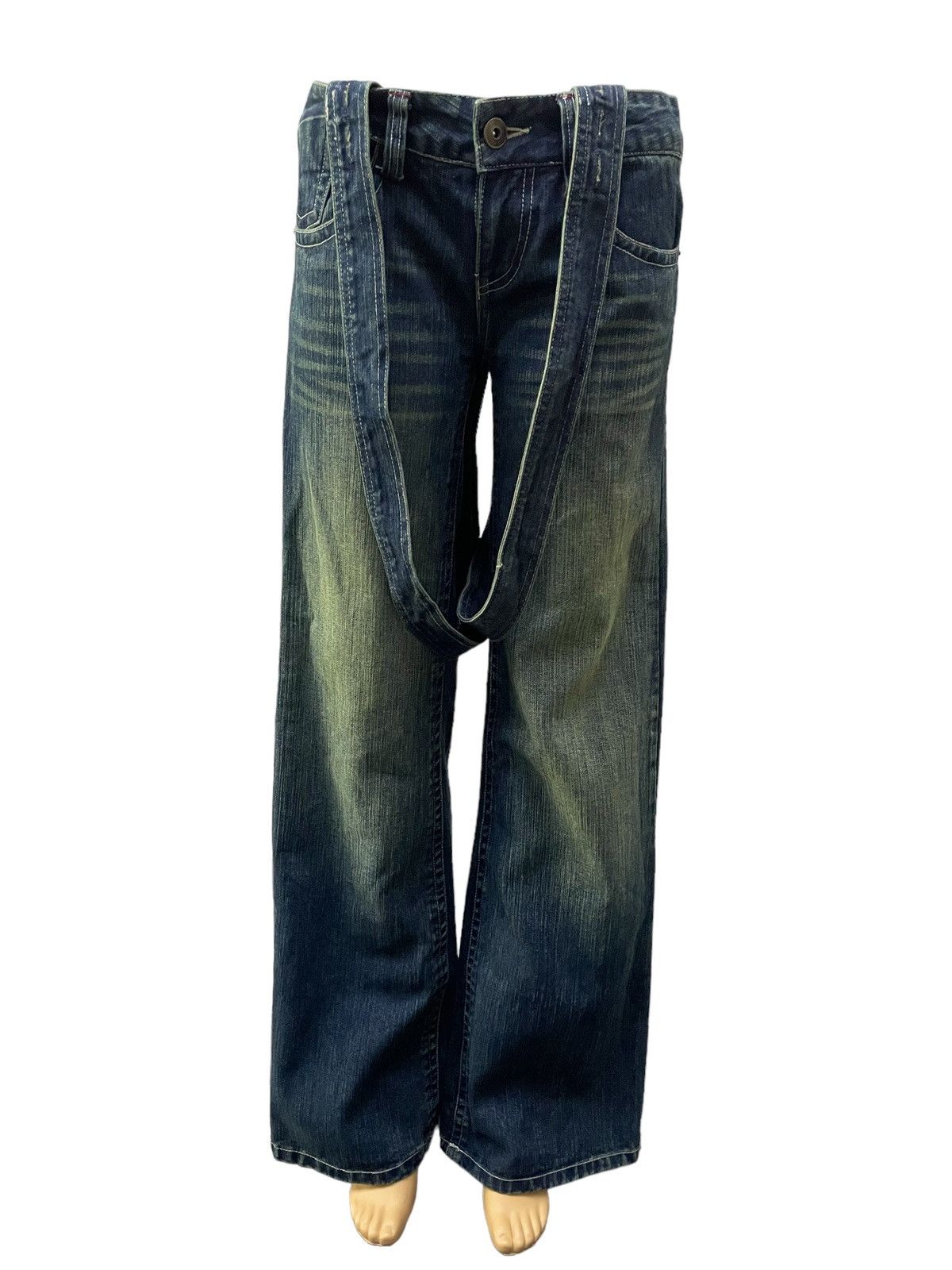 If Six Was Nine × Le Grande Bleu (L.G.B.) Spica Japan Mud Mooss Flared Wide Parachute Suspender Jeans Size US 30 / EU 46 - 3 Thumbnail