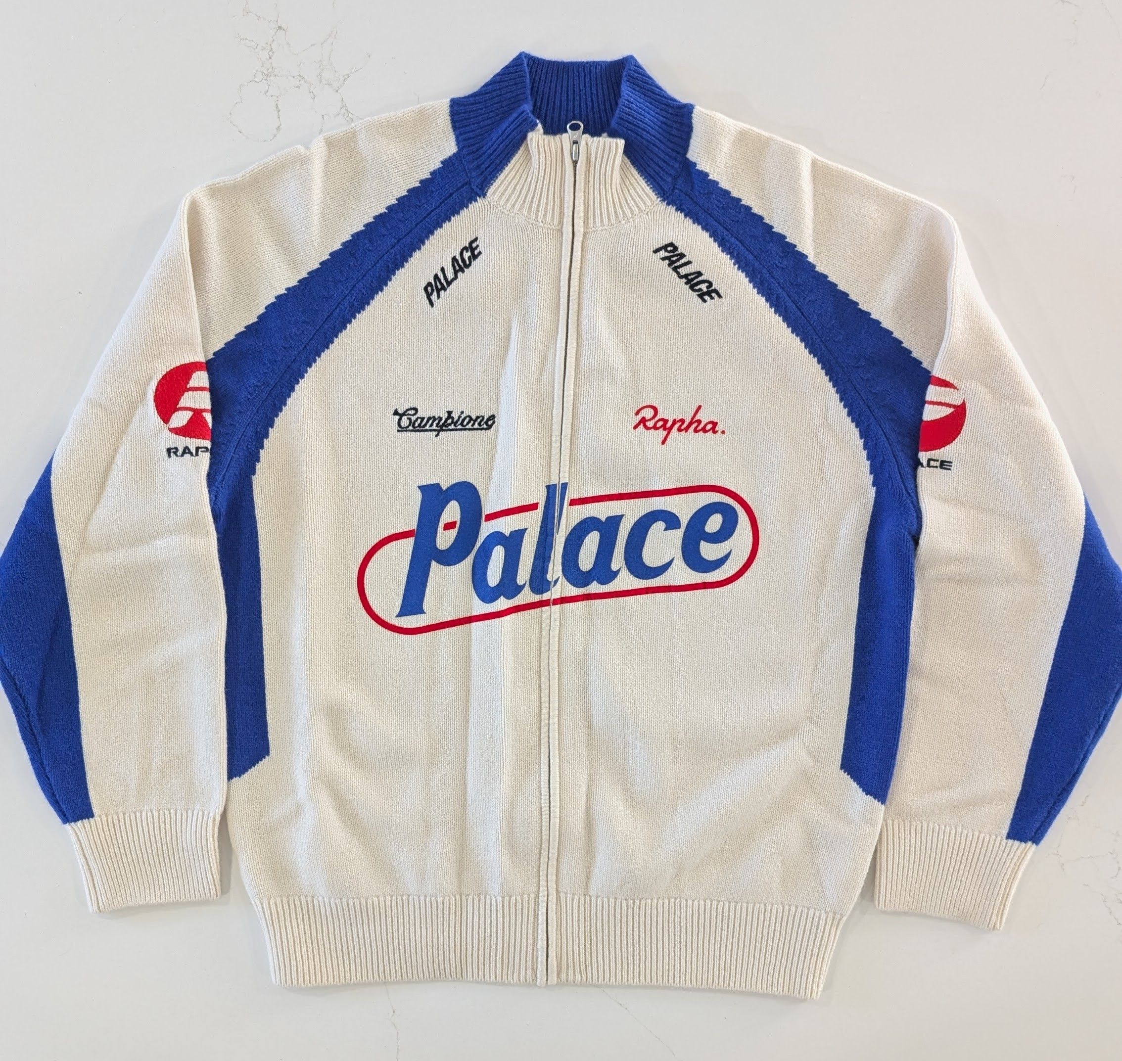 Palace × Rapha Palace Rapha Zip Knit Sweater White Ivory Size M Size US M / EU 48-50 / 2 - 1 Thumbnail
