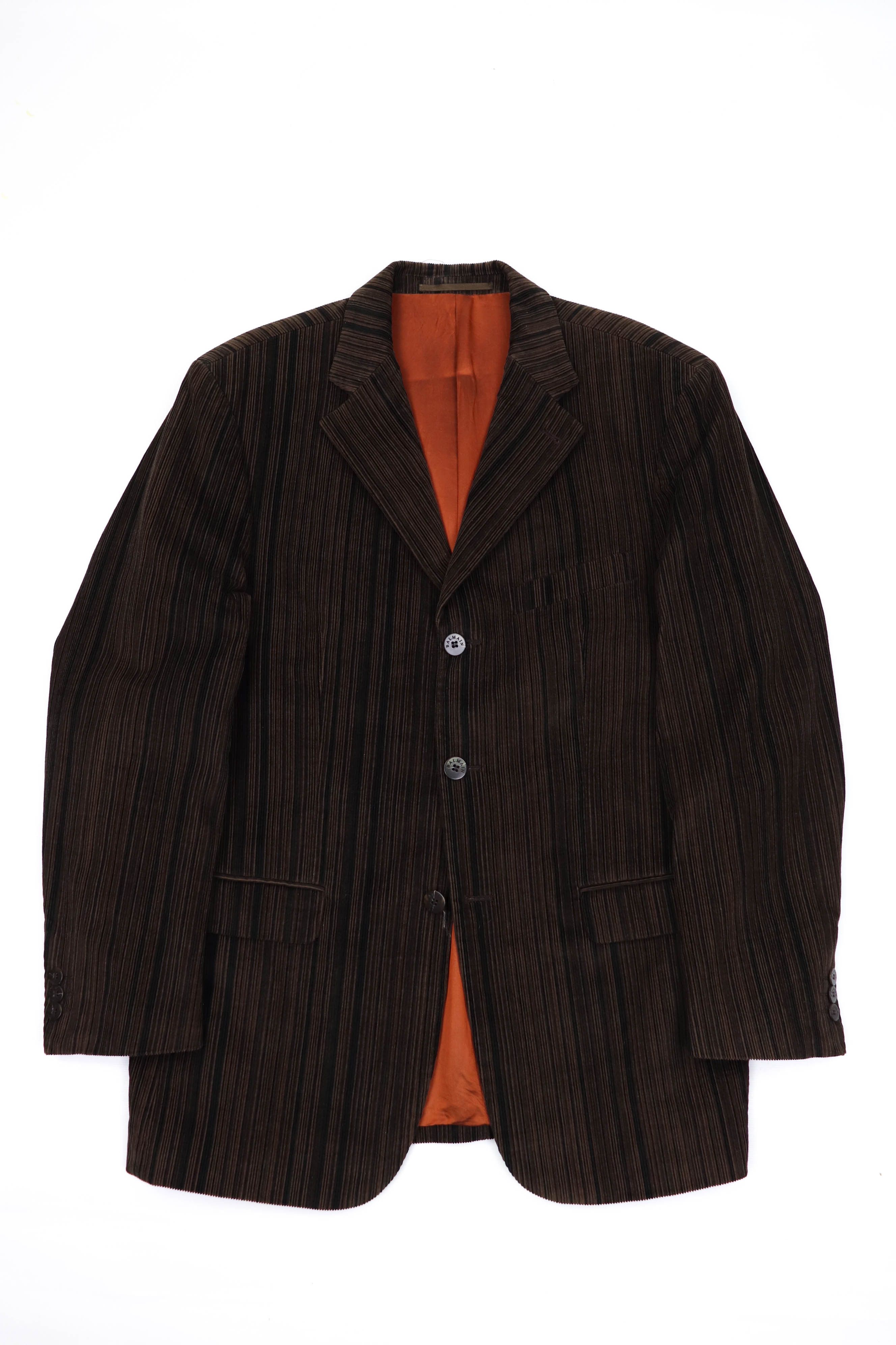 Balmain Vintage Striped Brown Corduroy Cotton Blazer Jacket