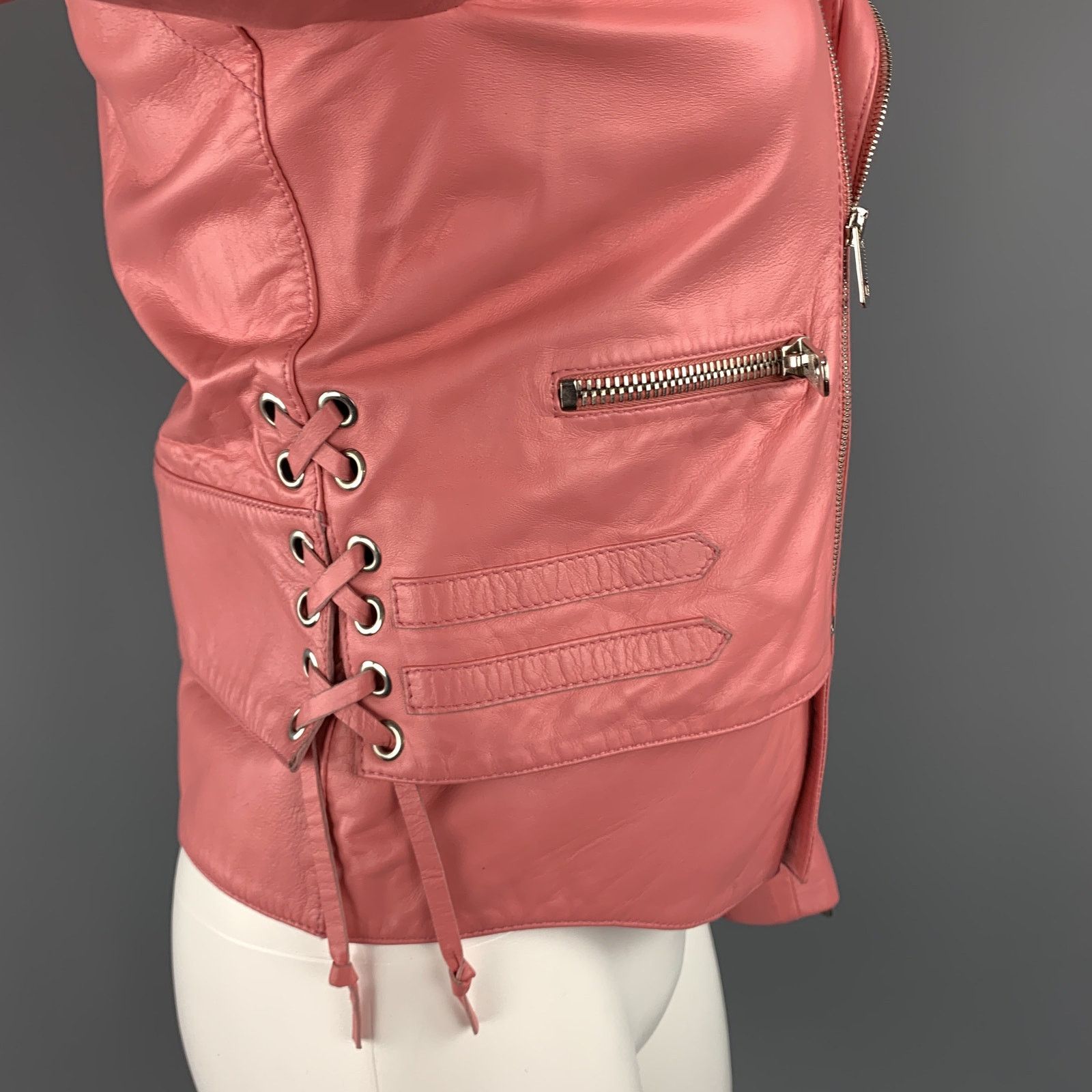 Balenciaga BALENCIAGA Size 6 Pink Quilted Leather Moto Biker Jacket Size US S / EU 44-46 / 1 - 6 Thumbnail