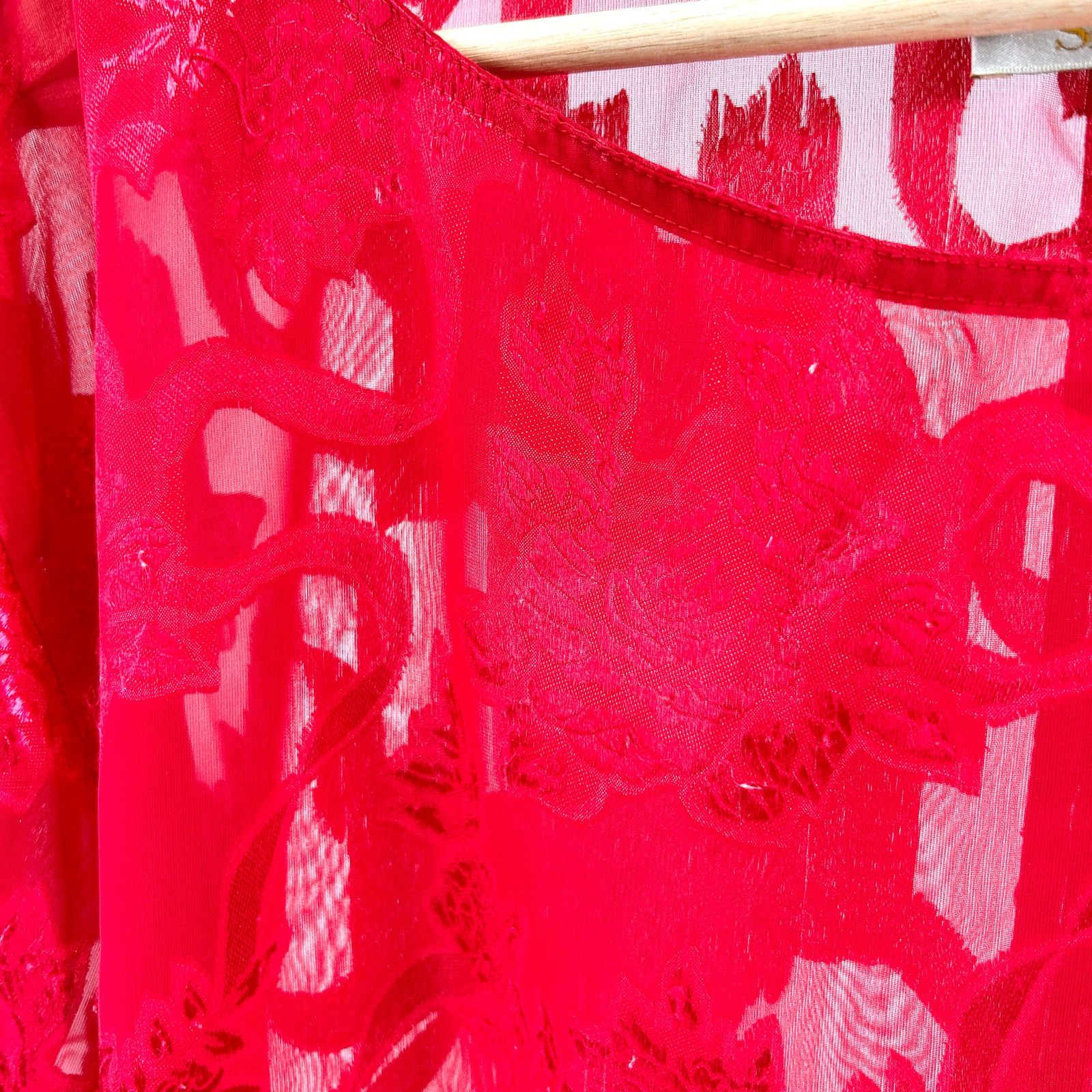 Victoria's Secret Vintage 90s Red Sheer Lace Long Sleeve Blouse Size M / US 6-8 / IT 42-44 - 2 Thumbnail