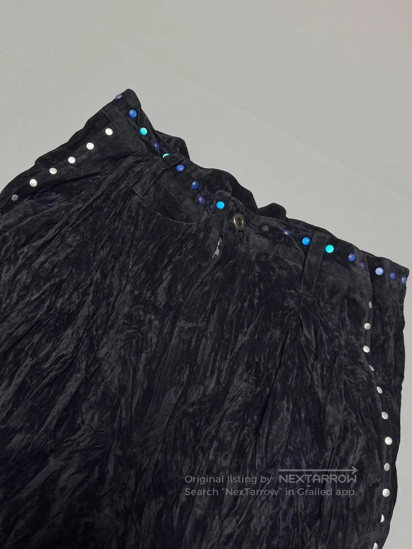 Issey Miyake Black Textured Pants with Studded Belt Detail. Size US 32 / EU 48 - 3 Thumbnail