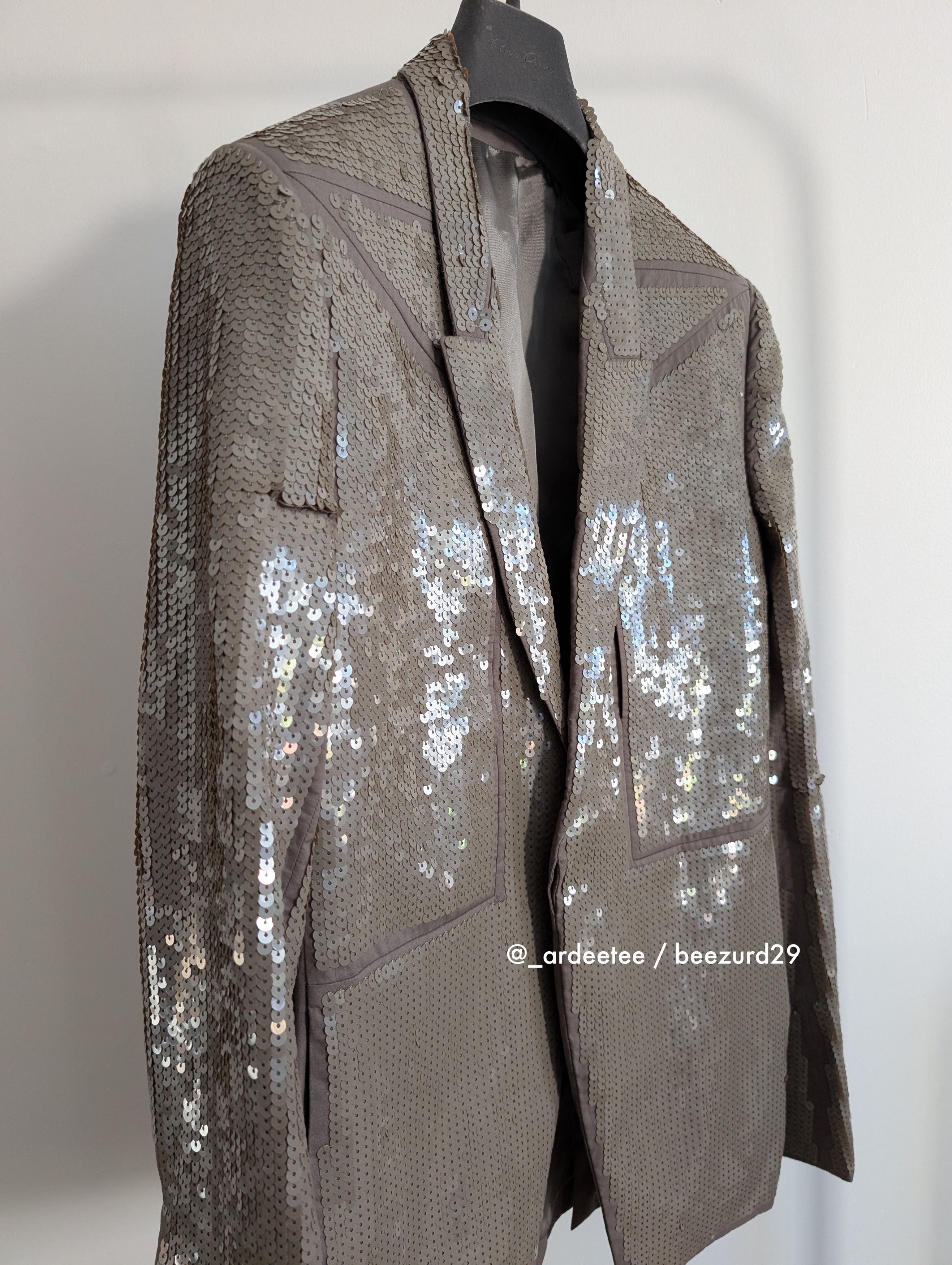 Rick Owens 💥$4K SAMPLE SEQUIN FOGPOCKET NEUE ALICE BLAZER JACKET Size S / US 4 / IT 40 - 8 Thumbnail