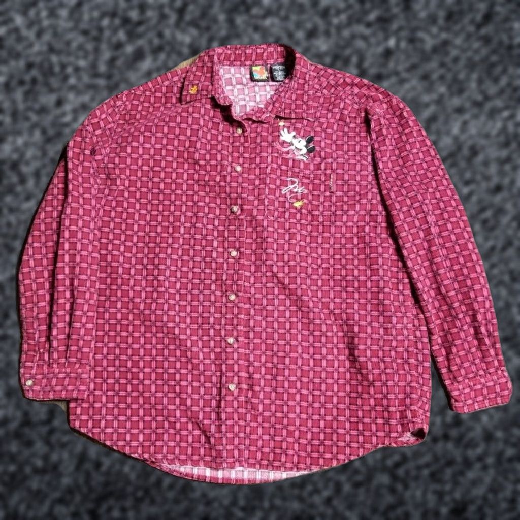 Mickey Unlimited VINTAGE Mickey Unlimited Disney Corduroy Autumn Leaves Embroidered Shirt L Red Plaid Button-Up Womens Size L / US 10 / IT 46 - 1 Thumbnail