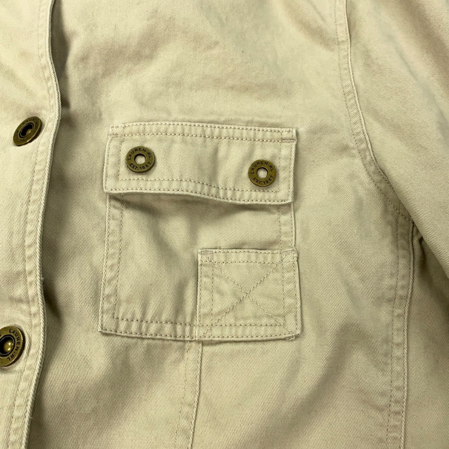 Ralph Lauren VINTAGE Ralph Lauren Lauren Naval Supply Company Jacket Womens Large Beige Moto Twill Cotton Biker 90s Classic Size L / US 10 / IT 46 - 2 Thumbnail