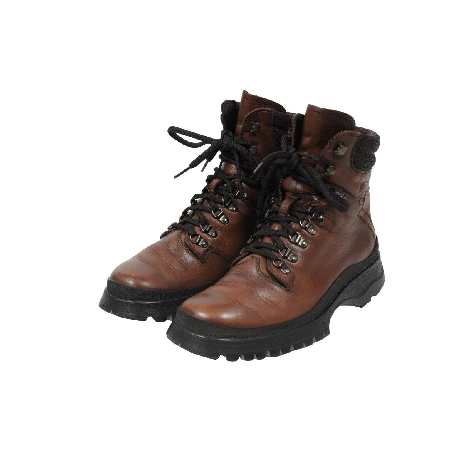 Prada Combat Hiking Boots Brown Leather Lug Sole - 01590 Size US 8.5 / EU 41-42 - 4 Thumbnail