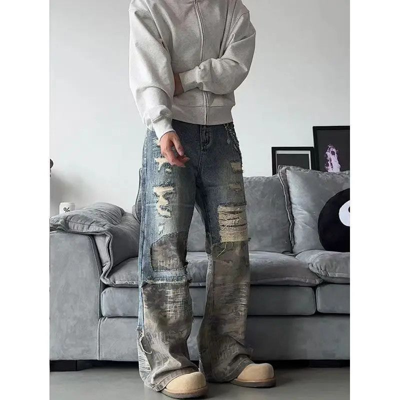 Japanese Brand Camouflage Spliced Jeans Loose Casual Wide Leg Size US 34 / EU 50 - 4 Thumbnail