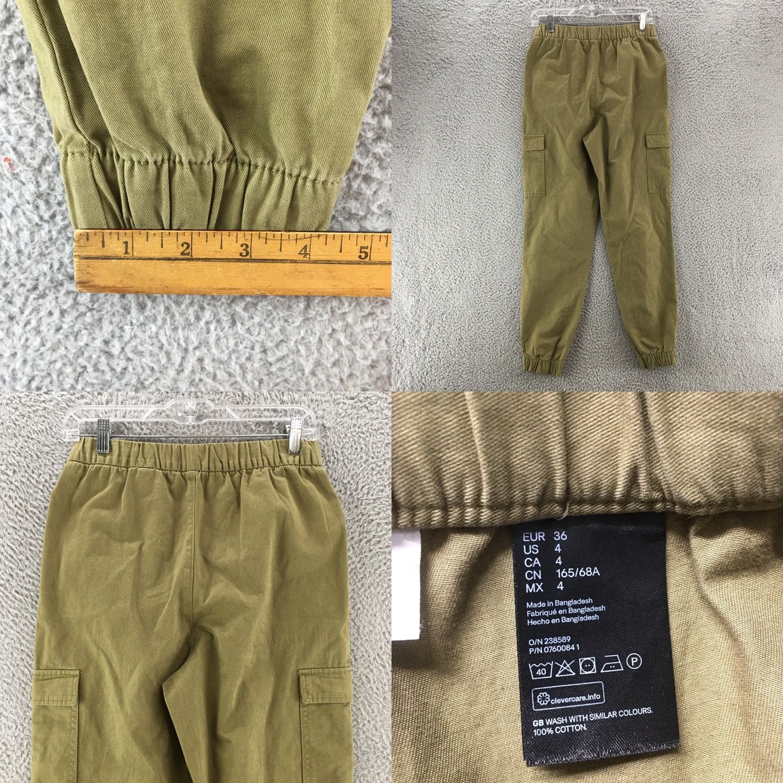 H&M Divided by H&M Cargo Jogger Pants Womens 4 Green High Rise Elastic Waistband Pants Size 27" / US 4 / IT 40 - 8 Thumbnail