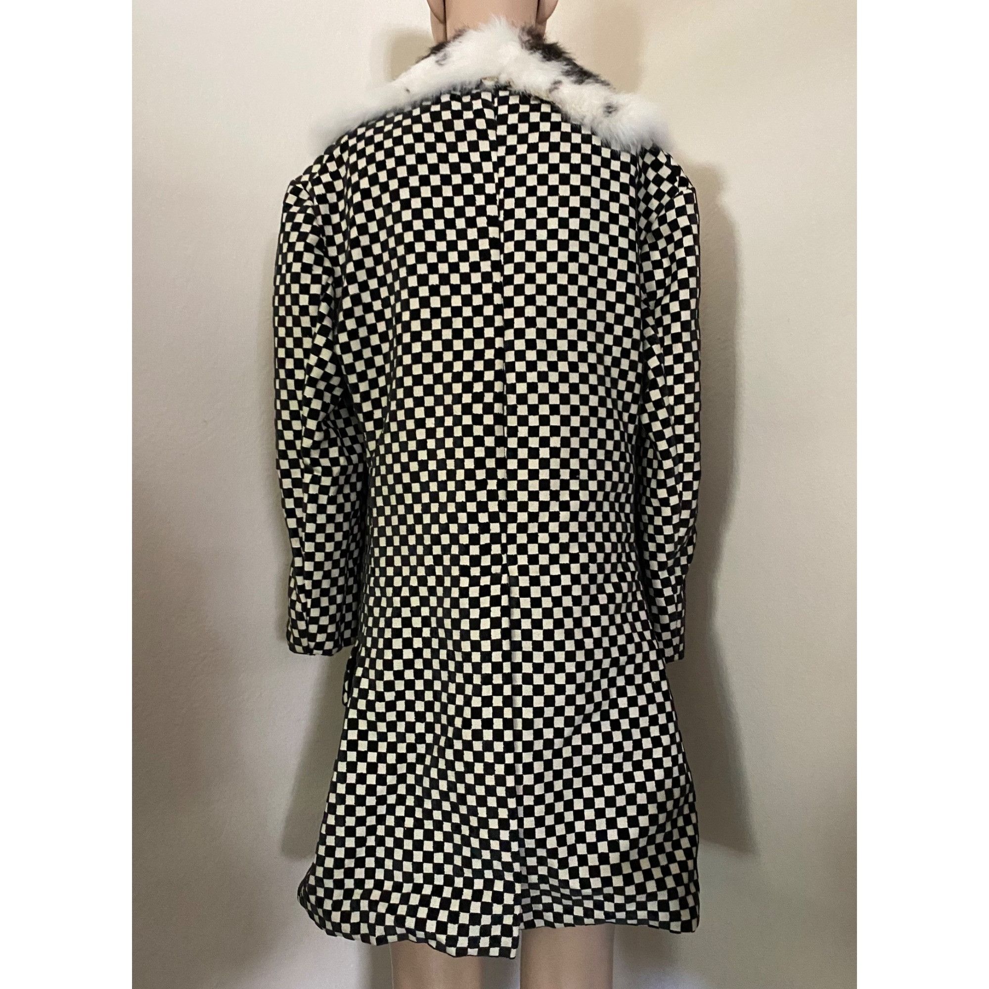 Vintage Rik Villa S 4 Jacket Coat Checkerboard Black White Fur Colla Size S / US 4 / IT 40 - 4 Thumbnail