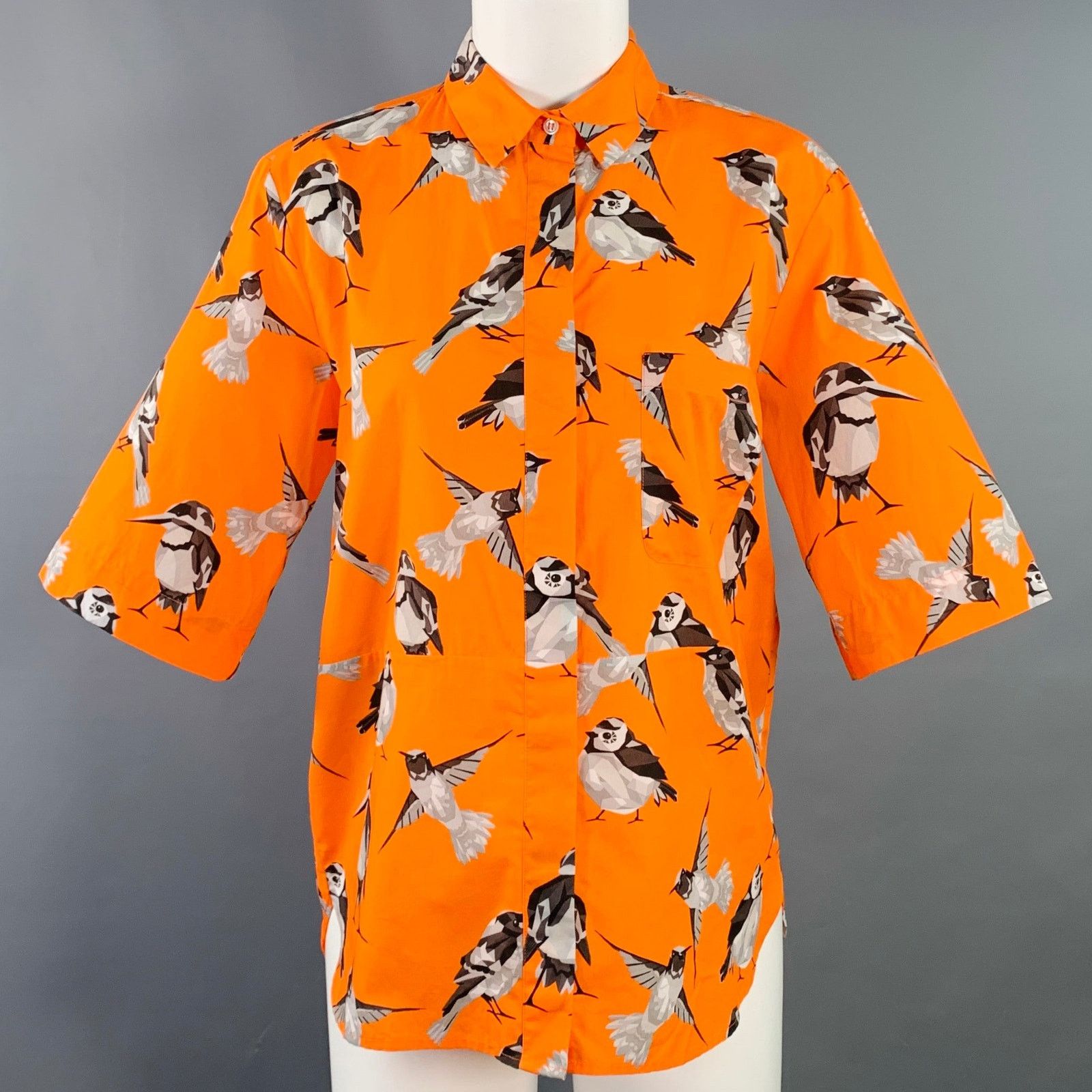 MSGM Orange Black White Cotton Birds One Pocket Shirt Size US M / EU 48-50 / 2 - 1 Thumbnail
