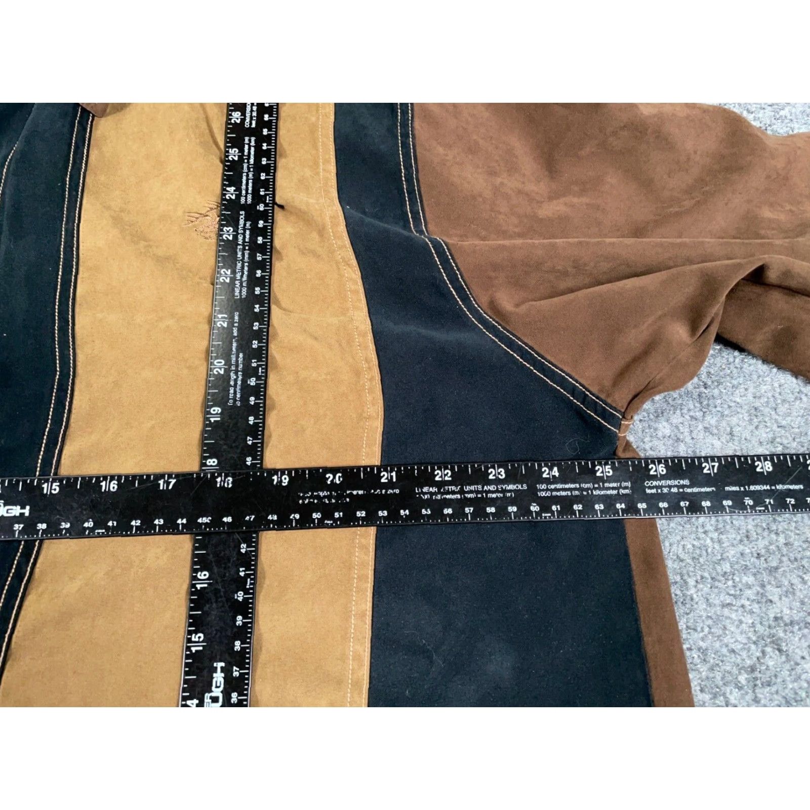 Vintage Retro Suede Faux Rockabilly Style Shirt Adult XL Brown Black Striped Western Size US L / EU 52-54 / 3 - 4 Thumbnail