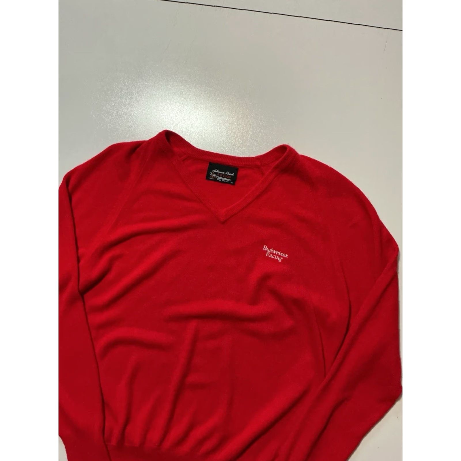 Budweiser VINTAGE Anheuser Busch Budweiser Racing Beer Red V Neck Sweater M Adult 1980s 70s Acrylic Knit Size US M / EU 48-50 / 2 - 4 Thumbnail