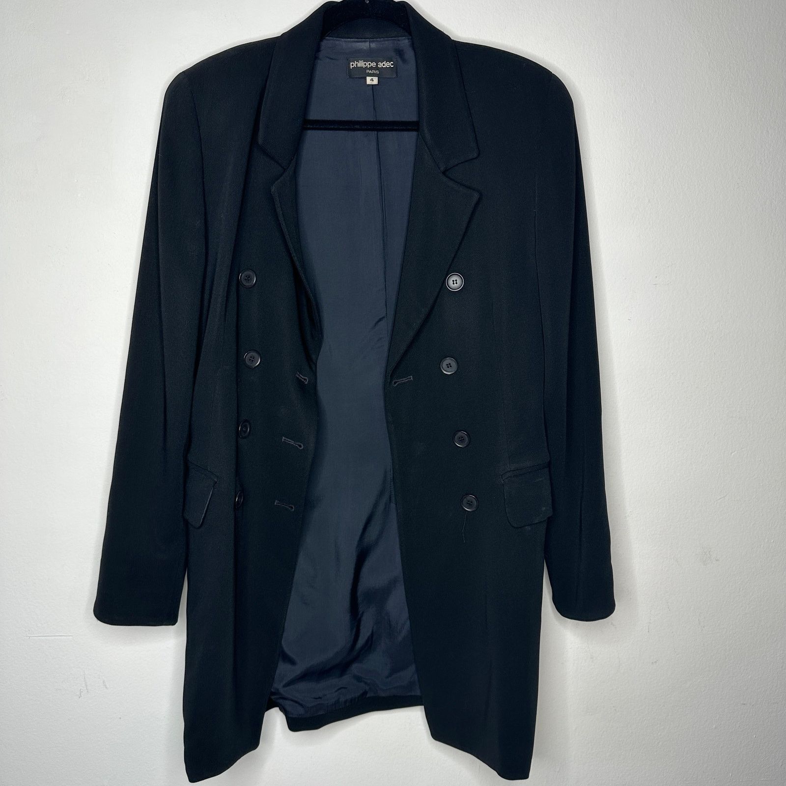 Other Philippe Adec Black Double Breast Wool Dress Jacket Blazer 4 Size S / US 4 / IT 40 - 2 Thumbnail