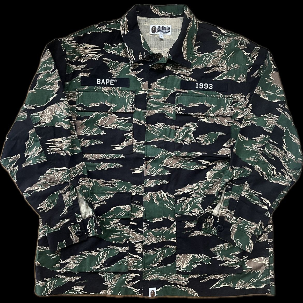 A BATHING APE TIGER CAMO MILITARY SHIRT