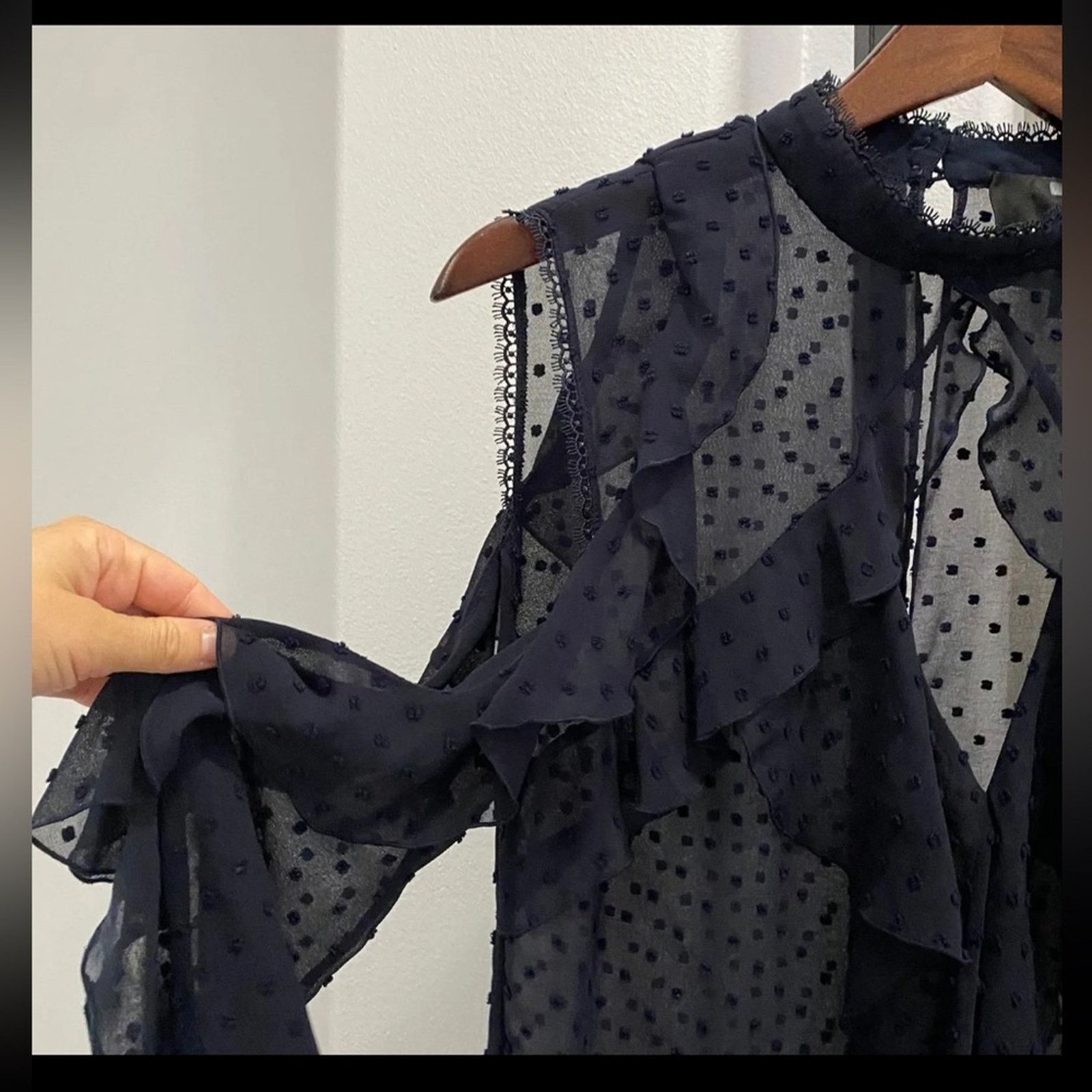 NICHOLAS 136 Nicholas $695 Navy Ruffle Trim Blouse Size 2 Size XS / US 0-2 / IT 36-38 - 5 Thumbnail