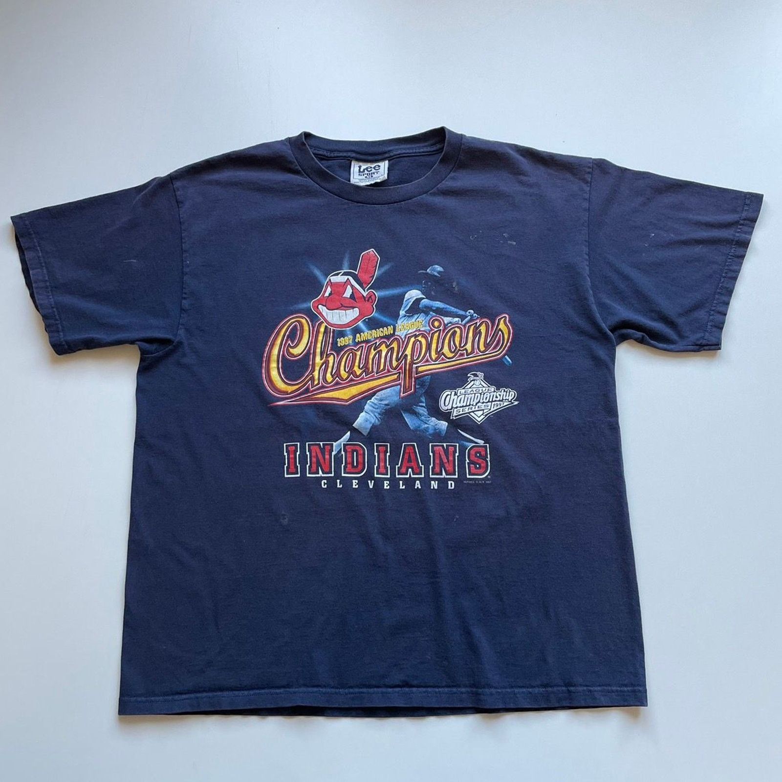 MLB × Vintage Vintage 90s Cleveland Indians MLB T Shirt XL Lee Sport Rare Size US XL / EU 56 / 4 - 1 Thumbnail