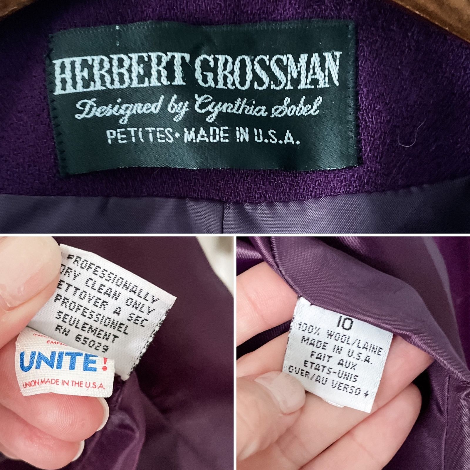 Vintage Vintage 100% Wool Purple Collarless Blazer Jacket 10P/MP Size L / US 10 / IT 46 - 6 Thumbnail