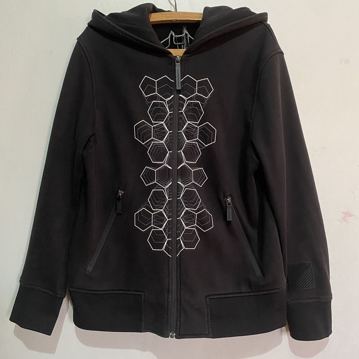 image of Black Barrett x Neil Barrett Black Barret Graphic Print Zip-Up Hoodie, Men's (Size Small)