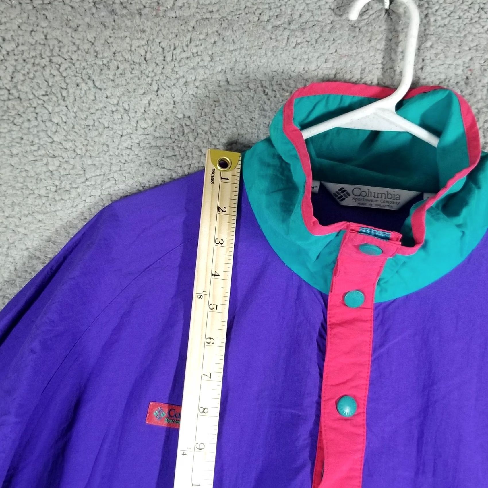 Altea Columbia Windbreaker Jacket Mens L Purple Teal Colorblock Snap Adjustable Wind-Resistant Lightweight Pockets zippered Short Stand-Up Collar Fall Size US L / EU 52-54 / 3 - 4 Thumbnail