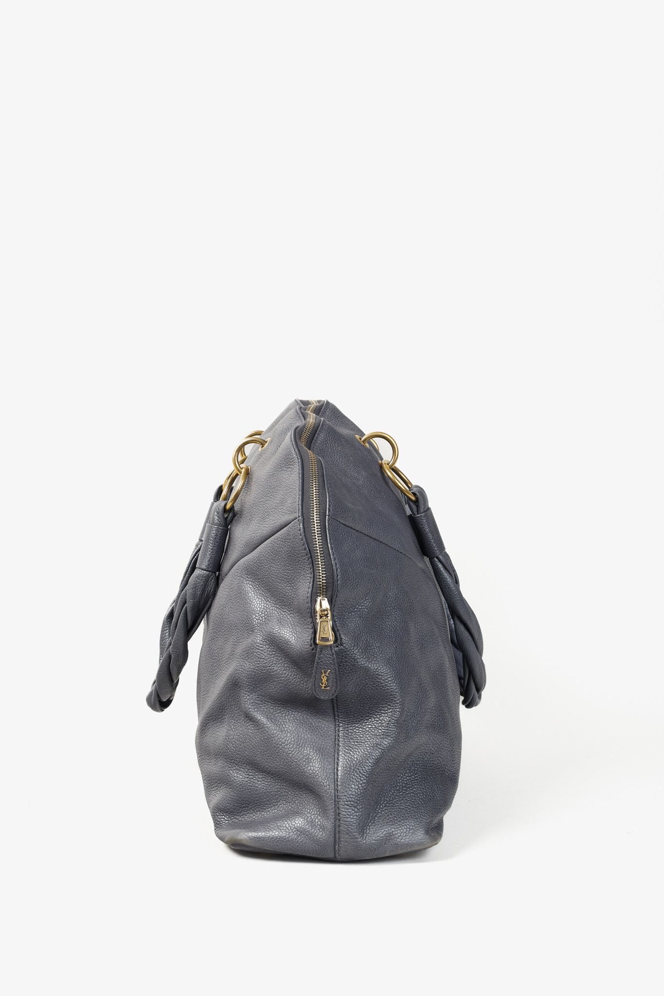 Yves Saint Laurent Yves Saint Laurent Grey Pebbled-Leather Braided-Strap Tote Size ONE SIZE - 3 Thumbnail