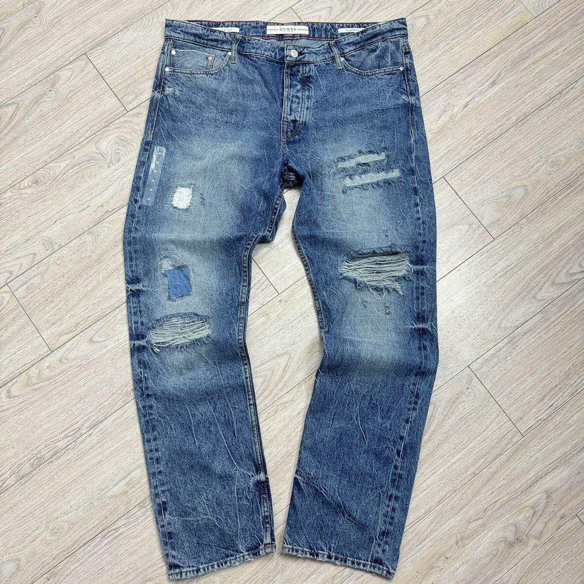 Designer Rare Guess Distressed Slim Italian Selvedge Denim Jeans Size US 38 / EU 54 - 3 Thumbnail