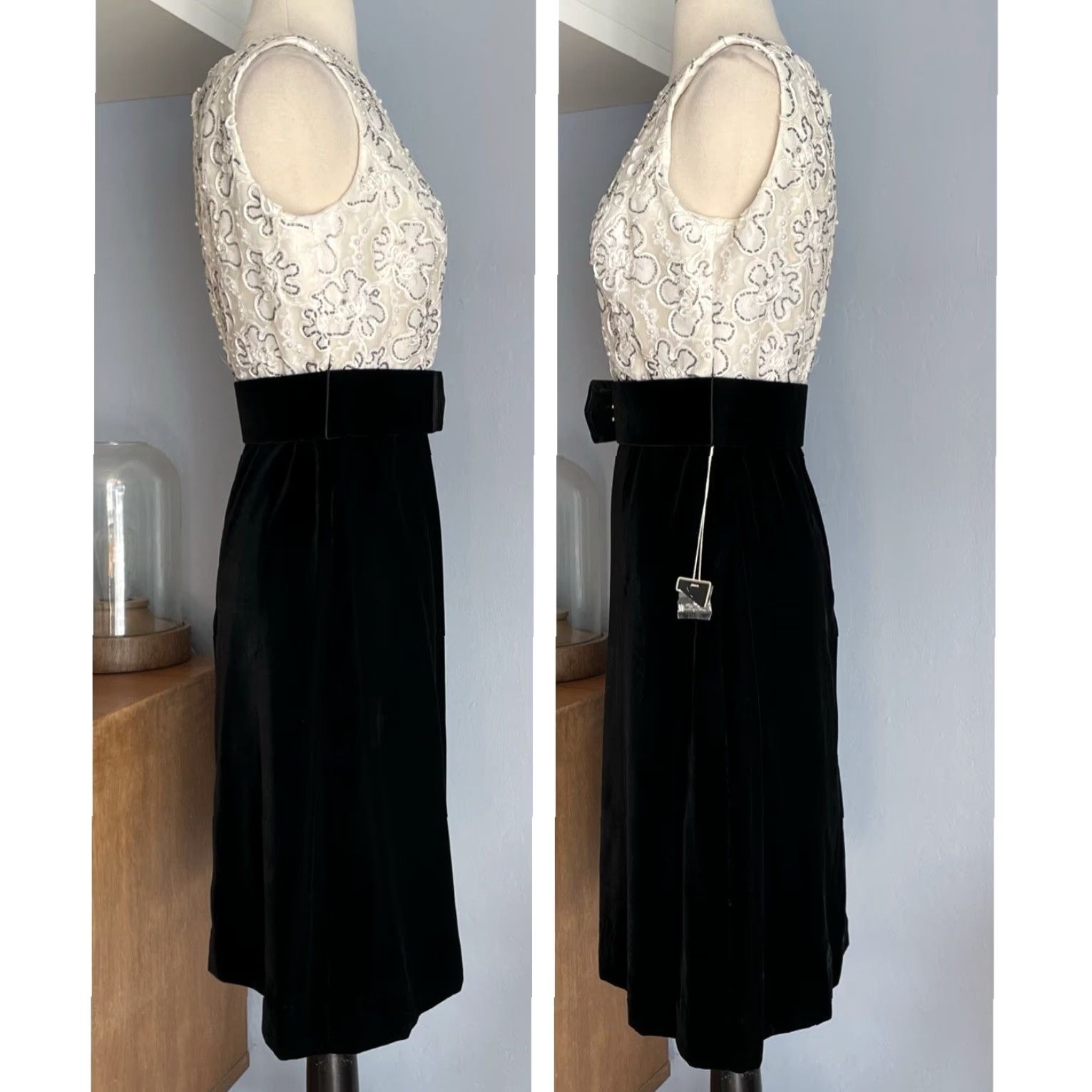 Vintage VINTAGE Jack Bryan Velvet Beaded Dress & Jacket Suit Black White M Woman’s 1960s Eveningwear Rhinestone Party Size M / US 6-8 / IT 42-44 - 5 Thumbnail