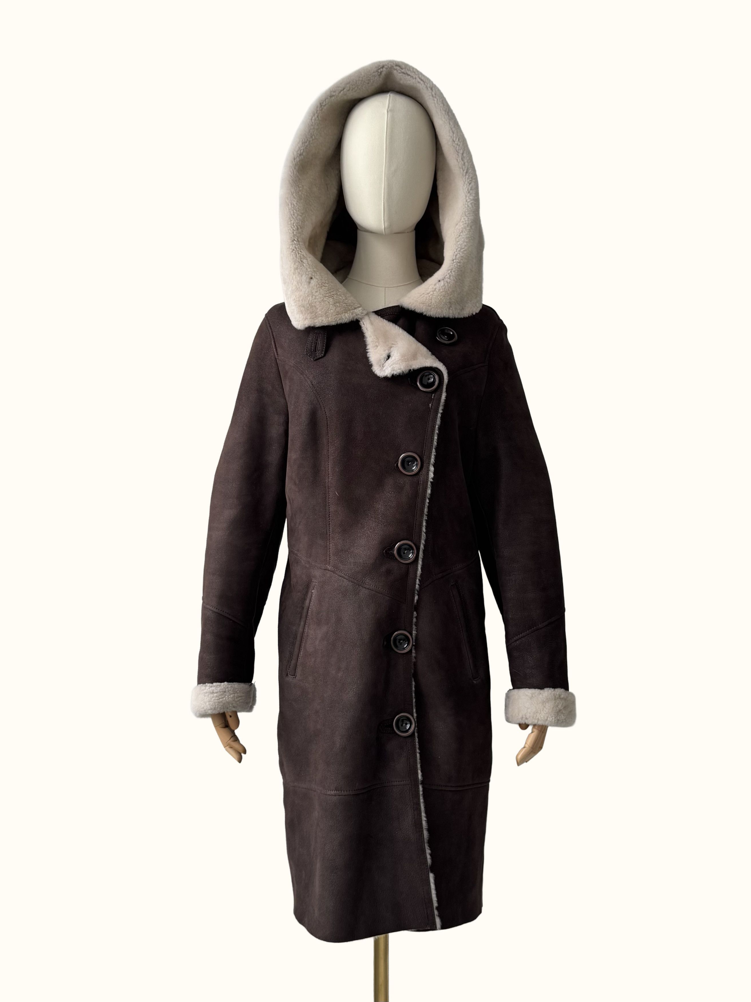 Vintage Vintage Real Sheepskin Hooded Coat(B409)E2D15 Size L / US 10 / IT 46 - 2 Thumbnail