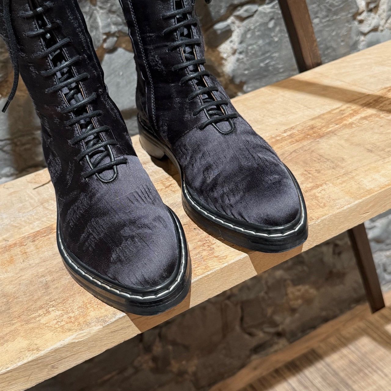 The Row The Row Charcoal Silk Wool Fara Distressed Combat Boots Size US 5.5 / IT 35.5 - 4 Thumbnail