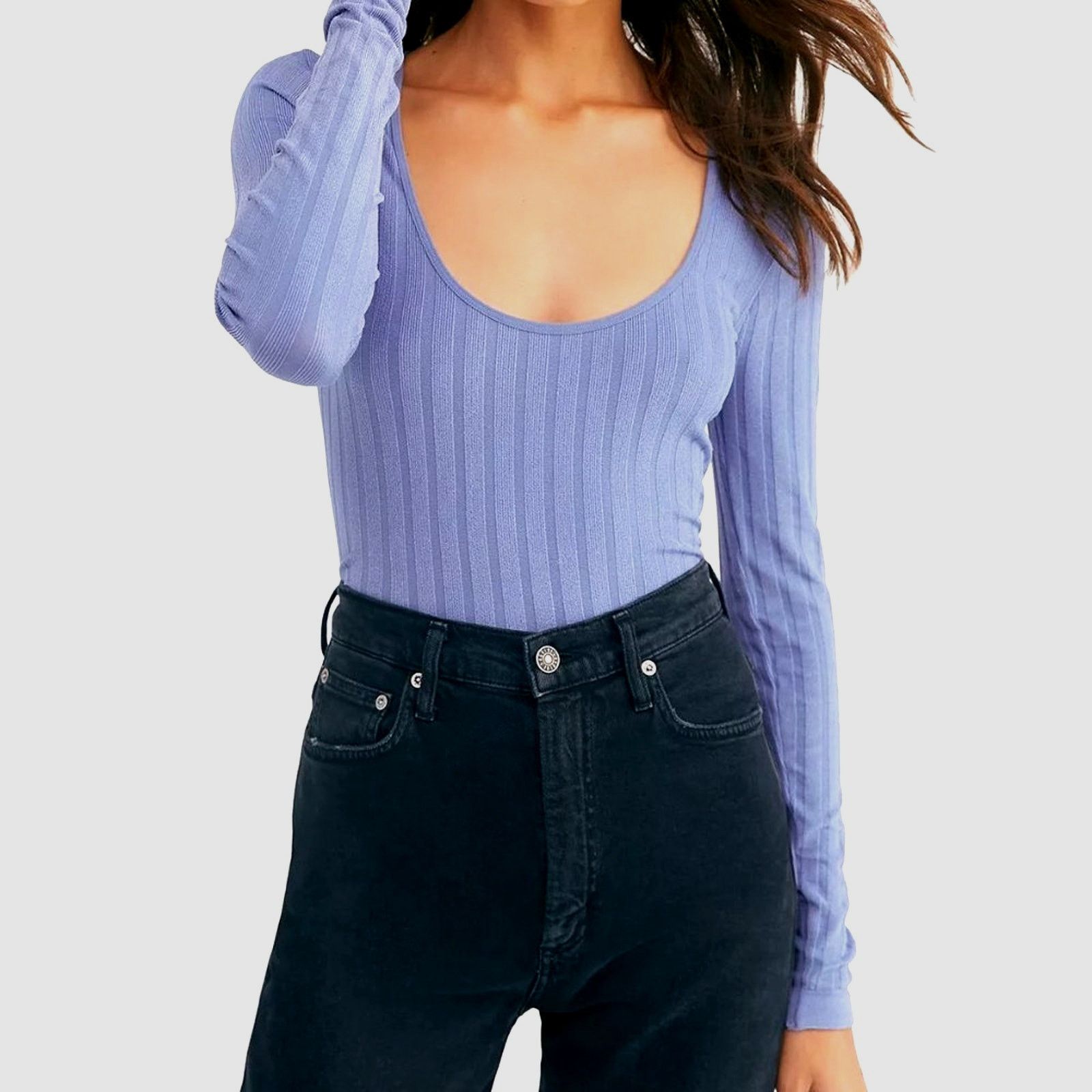 Free People Free People Scoop Long Sleeve Lucky U Layering Top Blue M/L Size L / US 10 / IT 46 - 2 Thumbnail