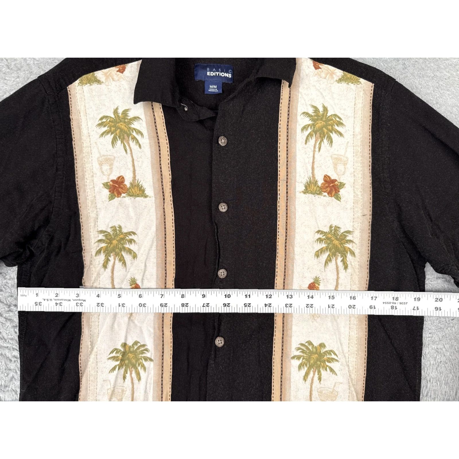 Basic Editions VINTAGE Basic Editions Shirt Mens M Black Hawaiian Short Sleeve Button Up Tropical Size US M / EU 48-50 / 2 - 7 Thumbnail