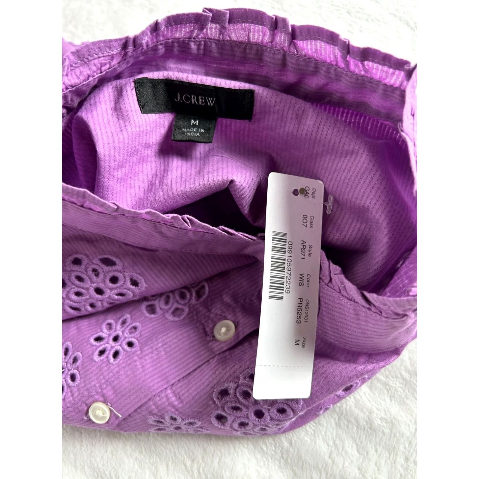 J.Crew J.Crew Womens Ruffle-Sleeve Top with Embroidered Eyelet Purple Medium AR971 New Size M / US 6-8 / IT 42-44 - 4 Thumbnail