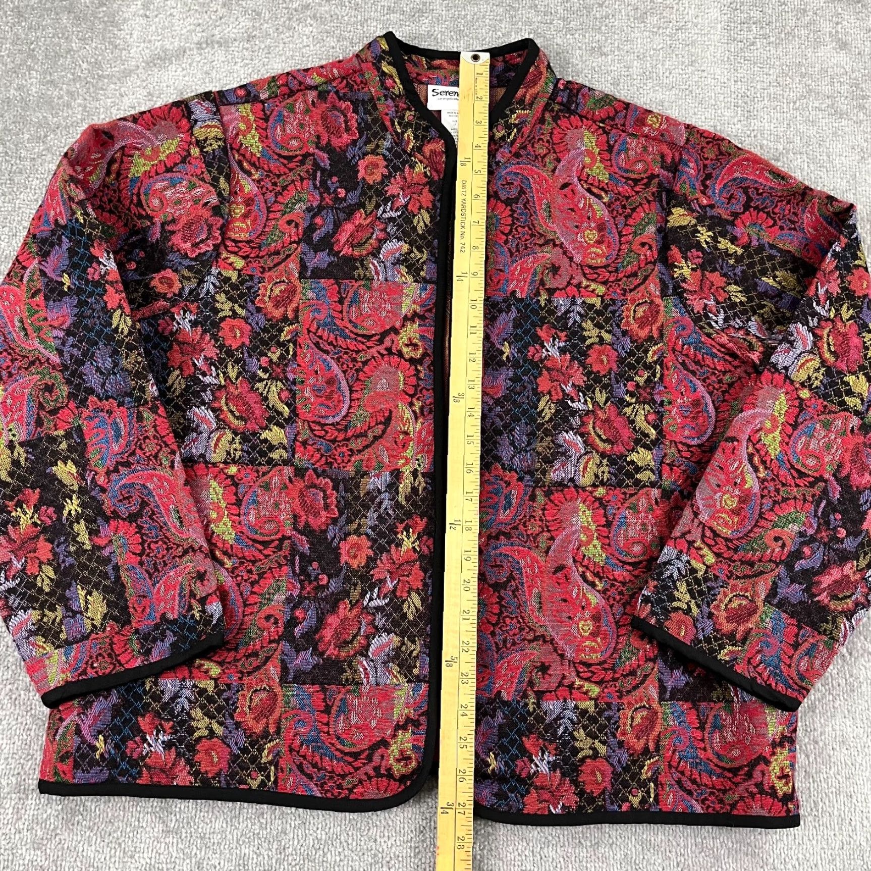 Vintage SERENGETI Sweater Womens 1X XL Plus Paisley Tapestry Open Front Pockets Size XL / US 12-14 / IT 48-50 - 3 Thumbnail