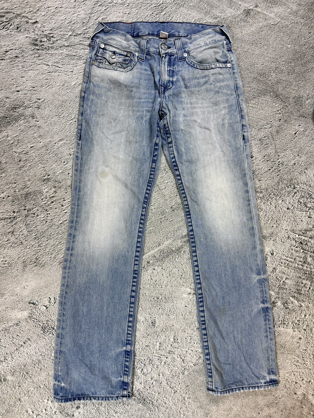 True Religion True Religion baby blue jeans black thick stitching straight Size US 32 / EU 48 - 6 Thumbnail