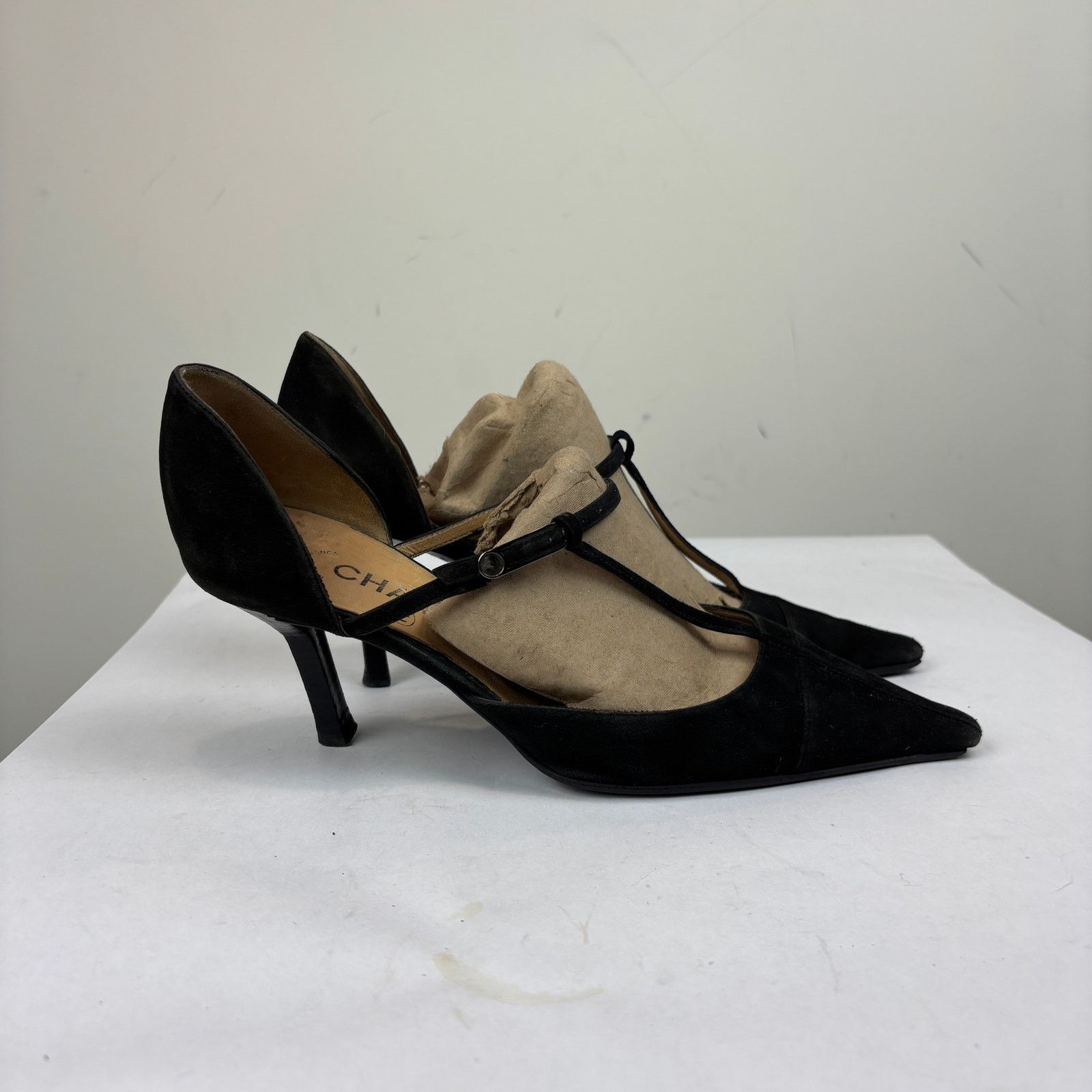 Chanel × Vintage VTG Chanel Suede Strappy Pointed Toe Kitten Heels Women's 39 Size US 9 / IT 39 - 3 Thumbnail