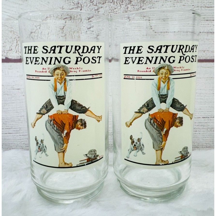 Other Norman Rockwell Saturday Evening Post "LEAPFROG" Glass Tumbl Size ONE SIZE - 1 Thumbnail