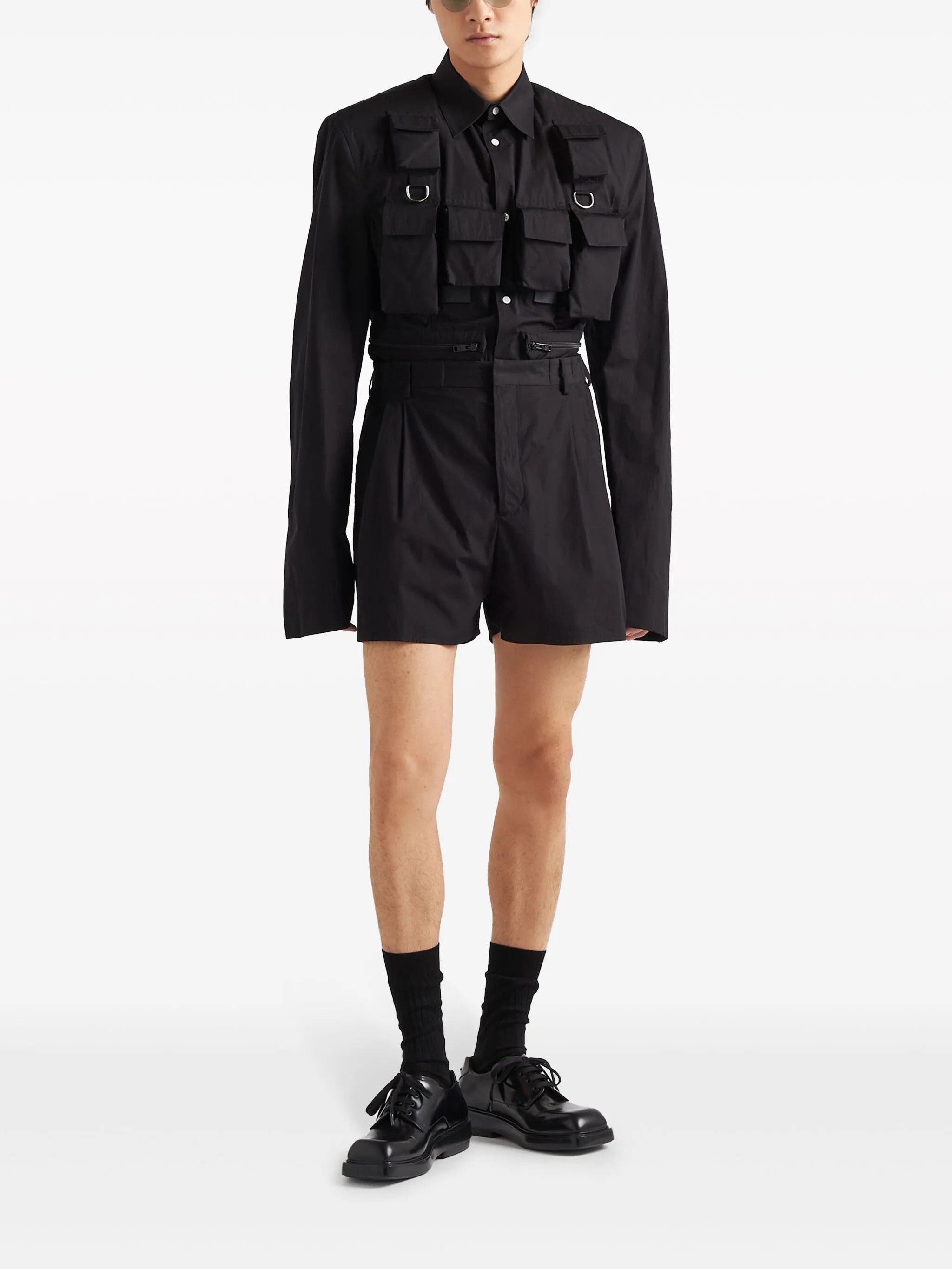 Prada o1mt1gz0225 Single-Breasted Cotton Jacket in Black Size US M / EU 48-50 / 2 - 2 Thumbnail