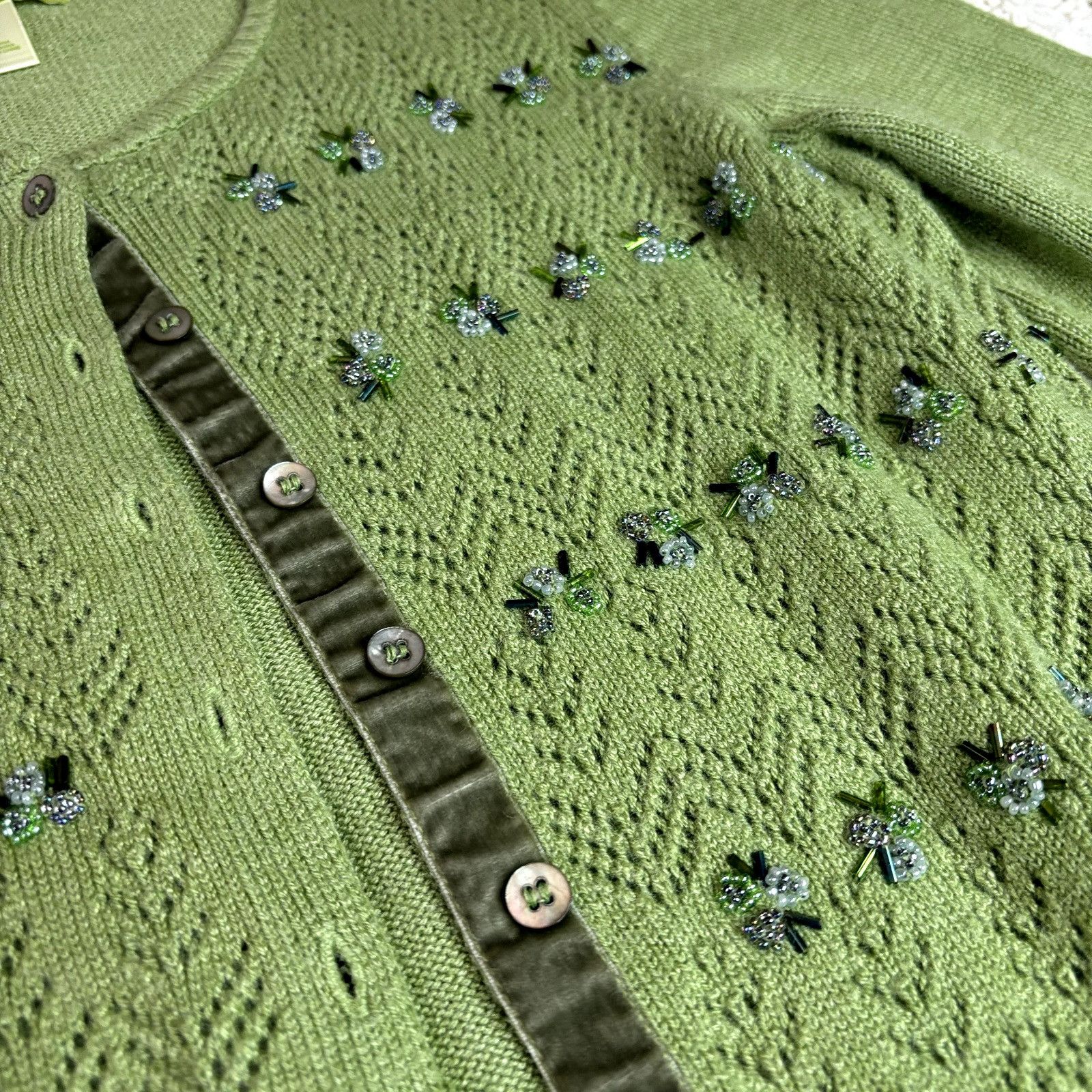 Other Sigrid Olsen Women's Green Open Front Knit Cardigan Sweater, Size M / US 6-8 / IT 42-44 - 3 Thumbnail
