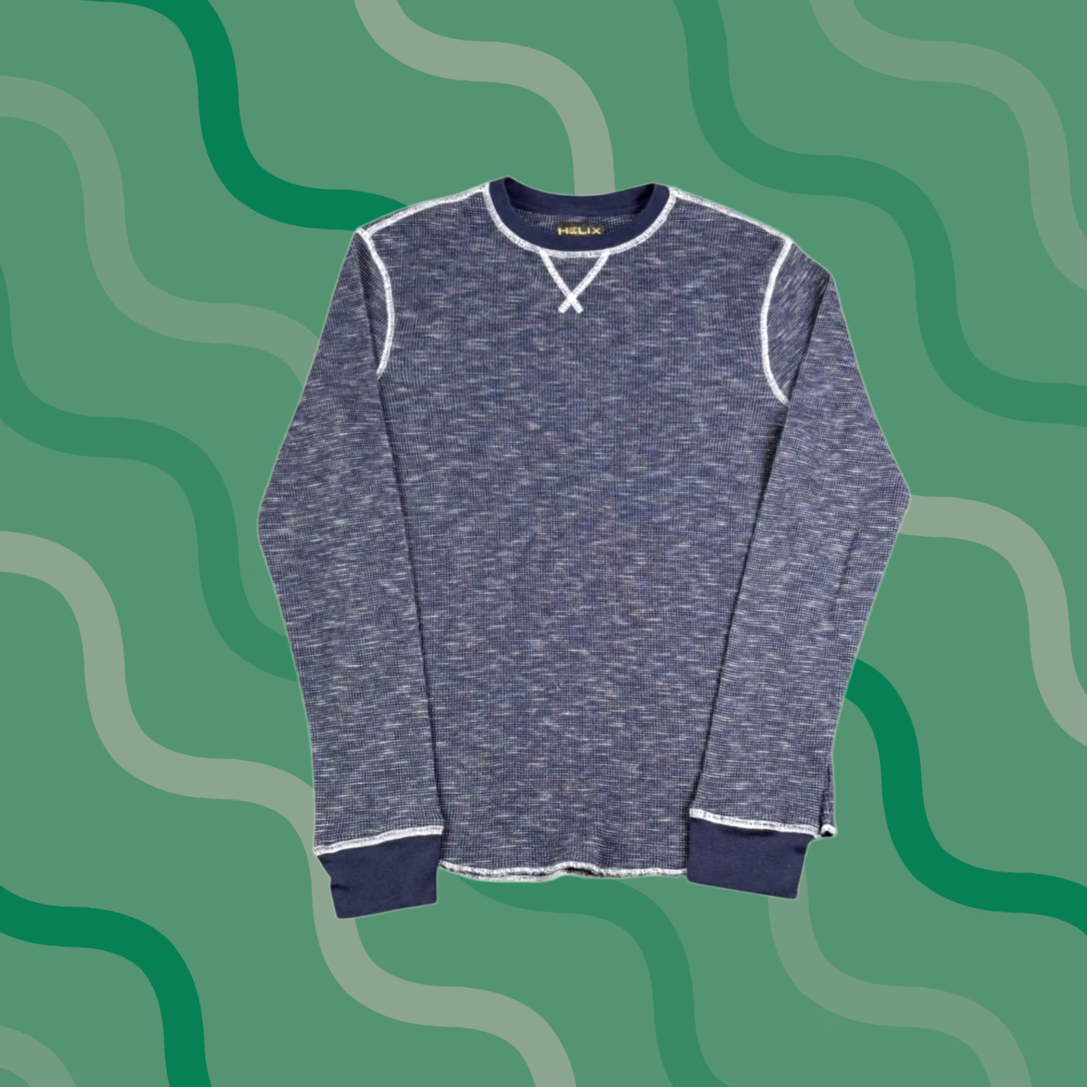Vintage Helix Mens Navy Blue Marl Waffle Knit Thermal Long Sleeve Shirt Crewneck M Blue Mens Long Sleeve Shirt Thermal Knit Crew Neck Size US M / EU 48-50 / 2 - 1 Thumbnail