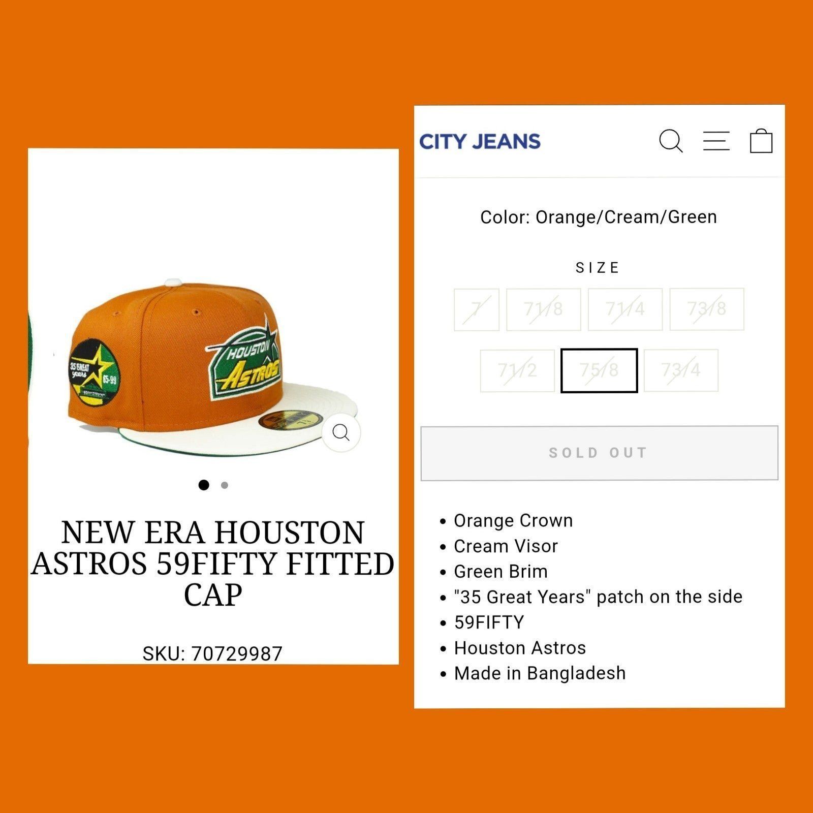 New Era *Firm* 7 5/8 City Jeans Houston Astros New Era Fitted Hat Size ONE SIZE - 7 Thumbnail